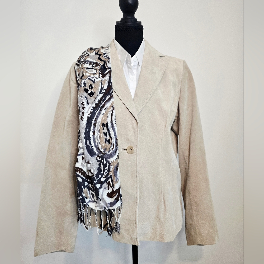 Genuine Leather Relativity Blazer Jacket Women XL Beige Classic Academia